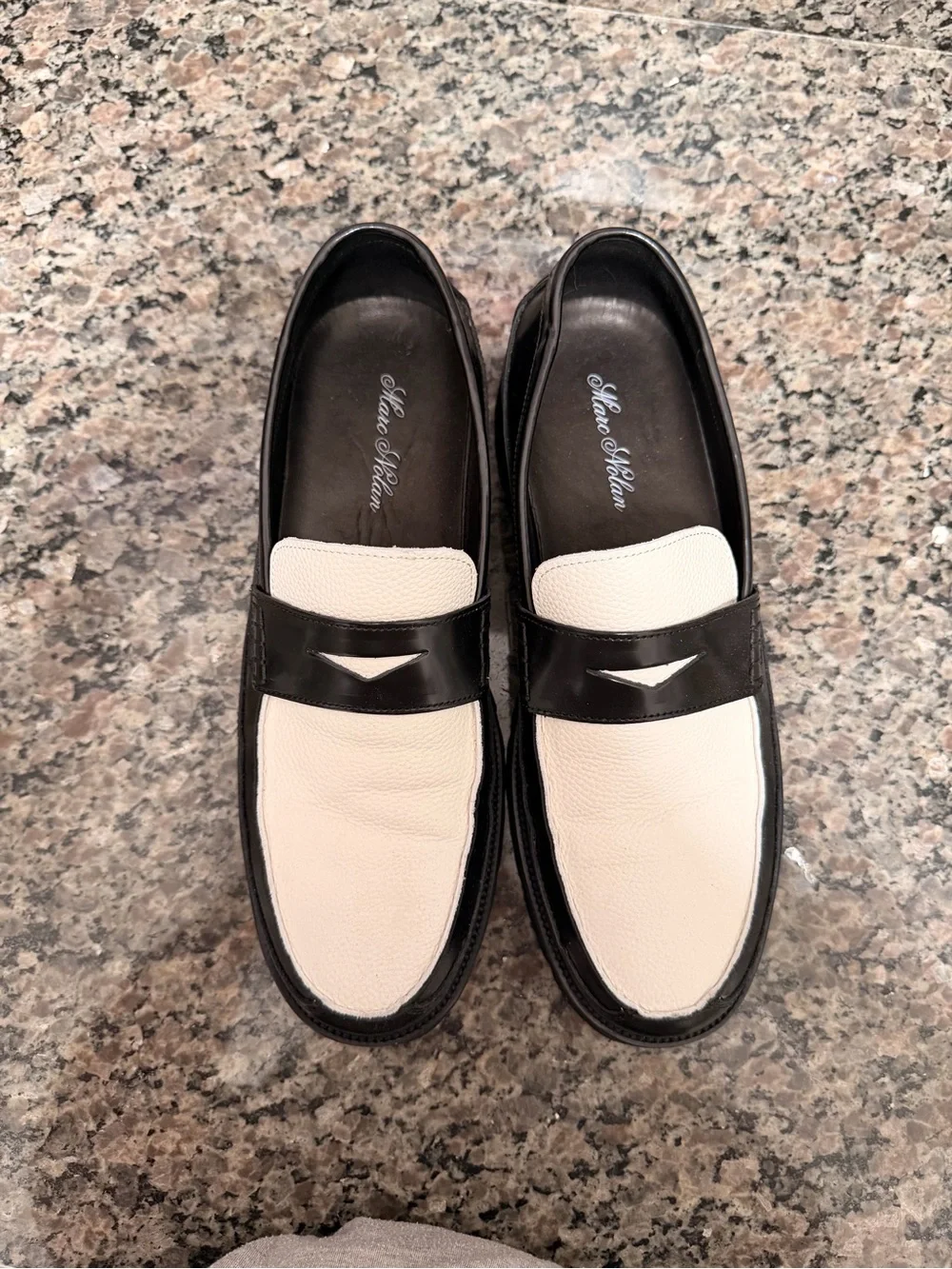 Men's Two-Tone Black and White Leather Loafers